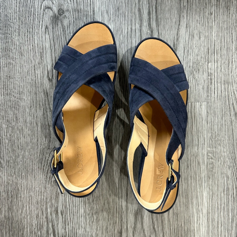 J Crew Blue Suede Wedge Sandals | 8 - Picture 9 of 9